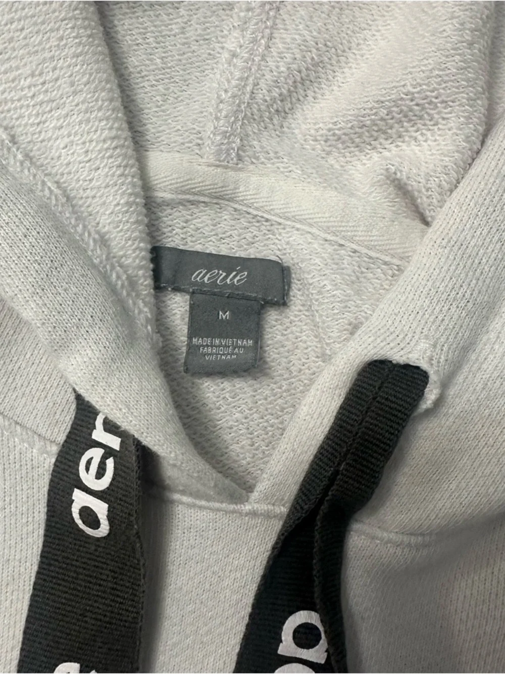 Aerie Cropped White Hoodie Ribbon Drawstrings M - Picture 3 of 9